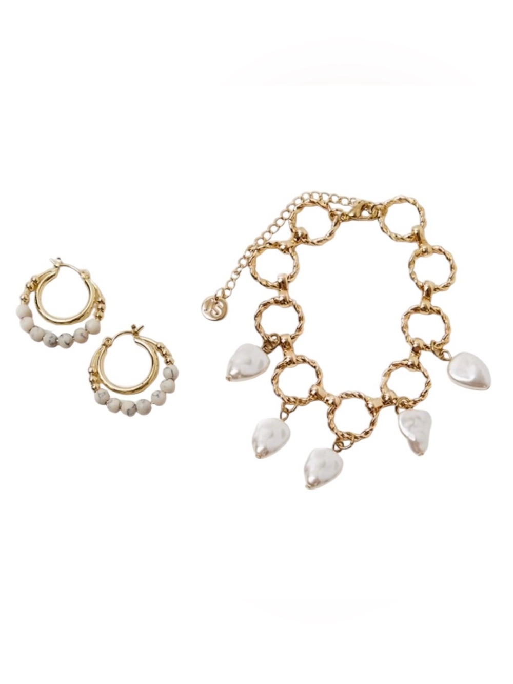 JULES SMITH BEAUTY Beaded Pearl Layered Hoops and Irregular Pearl Bracelet